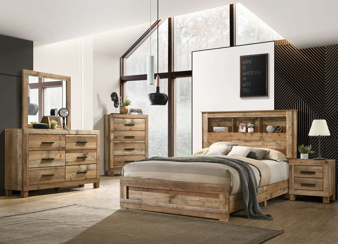 8311 Antique Natural Full Bookcase Bedroom Suite $1095.99
